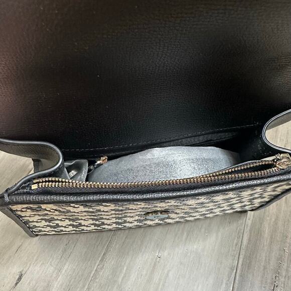 NEW Kate Spade Darcy Woven Houndstooth Top Handle Satchel Leather Black White - Picture 7 of 9